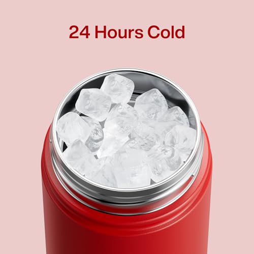 Image of Kids Insulated Water Bottle with Straw - 12oz Stainless Steel Water Bottle with Dual Spouts, Leak-Proof, BPA-Free, Double Wall Vacuum Keeps Cold for 24 Hours for Sports, Travel (Medium Carmine)