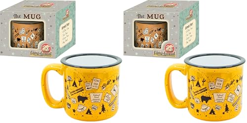Camp Casual Ceramic Coffee Mug - 15 oz Retro Inspired Camping Mug - for Hot & Cold Drinks - Works as a Tea, Soup, & Coffee Mug - Stylish, Versatile, & Microwaveable Camping Coffee Mugs (Pack of 2)