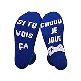 Flyglobal – Calcetines de fantasía con texto en inglés «Biere si Tu Vais ÇA,Aporte Mis une cerveza» – Calcetines cortos de fantasía – Regalo para calcetín divertido para hombre y mujer azul 2 Talla