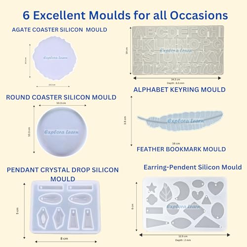 Image of exploralearn 165 Pcs Ultimate Resin Art Kit with 300g Epoxy Resin - DIY Alphabet, Jewelry, Keychains, Coasters & Bookmarks - Includes Deburring Tool, Dried Flowers, Stickers, Pigments & More