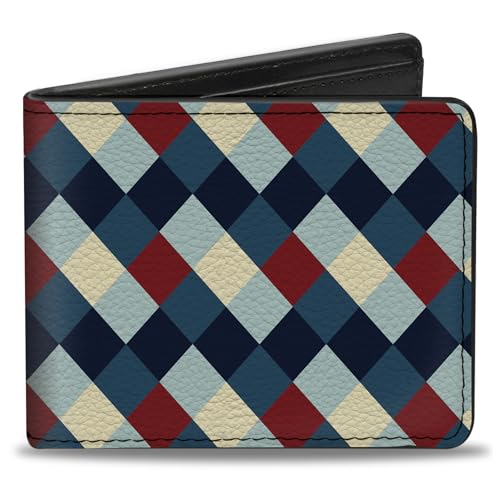 Buckle-Down Men's Wallet, Bifold, Diamond Plaid Blues Khaki Red, Vegan Leather, Multi, 4.0