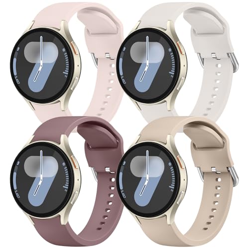 4Pack Bands Compatible with Samsung Galaxy Watch 7 40mm 44mm 20mm Soft Silicone No Gap Sport Band Replacement Strap for Galaxy Watch 7 6 5 4 FE Band Women Men (4Pack A)