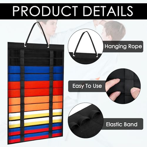 HOFURME 2 Pack Martial Arts Belts Organizer, Hanging Karate Belt Display Holds 12 Karate Belts for Martial Arts Learners(No Accessories Included)