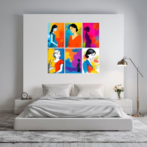 Image of SiddArtify Modern Woman Wall Art Poster Print Set - Colorful Abstract Female Portrait Decor for Living Room Bedroom Office - 12x18 inch Sticker Pack of 6