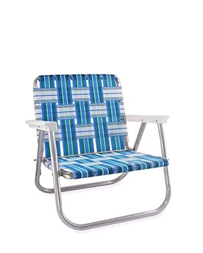 Lawn Chair USA | Folding Aluminum Webbed Chair for Camping, Sports, and Beach | Low Back Beach Chair - Sea Island with White Arms