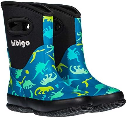 hibigo Kids Toddler Neoprene Rain Boots Winter Warm Snow Muck Boots Boys Girls Waterproof Outdoor Mudboots Solid Color(blue,11T)