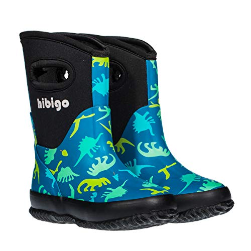 Hibigo Kids Toddler Neoprene Rain Boots Winter Warm Snow Muck Boots Boys Girls Waterproof Outdoor Mudboots Solid Color(Blue,11T) #TOP26
