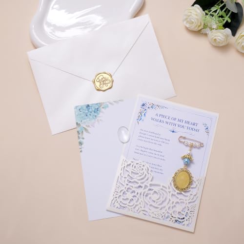 Image of MIXJOY Something Blue Gift for Bride, Wedding Day Bridal Blue Pearl Angel Wings Bouquet Garter Charm for Bride to Be