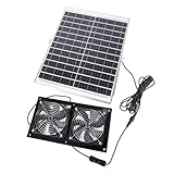 CAZSTYK Wasserdichter doppelter 12 V solarbetriebener Abluftventilator, angetrieben durch 25 W Panel für Gewächshaus und Ställe, Belüftung, Lüfter