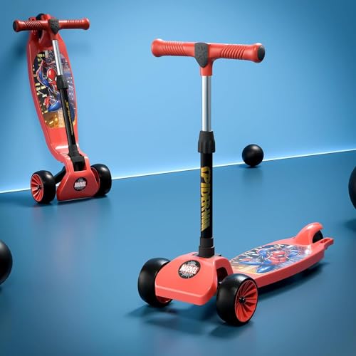 Image of Kuber Industries Marvel Black Panther Plastic Foldable 3-Wheel Kick Skating Cycle for for 3+ Years Kids | Skate Scooter Capacity Upto 45 Kgs | 4-Level Adjustable Height Skating Scooter | Black (Red)