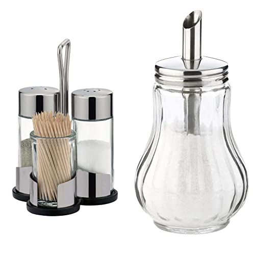 Tescoma Salz-Pfeffer-Zahnstocher Set, Menage Set Profi & Zuckerstreuer aus Glas Edelstahl, ideal für weißer/brauner Zucker, 150 Ml