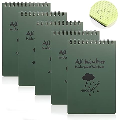 5pcs All Weather Waterproof Spiral Notebook, Pocket Sized Memo Top Wire Notepad, Tactical Pads for Outdoor Activities Recording Military Cover