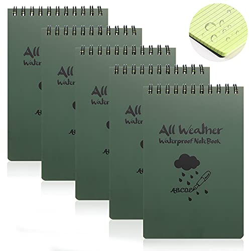 Pocket Weatherproof Top Spiral Notebook, Waterproof Tactical Green Cover Memo Grid Paper Steno Notepad, Write in the Rain Notebook for Outdoor Activities Recording, 4InX6In