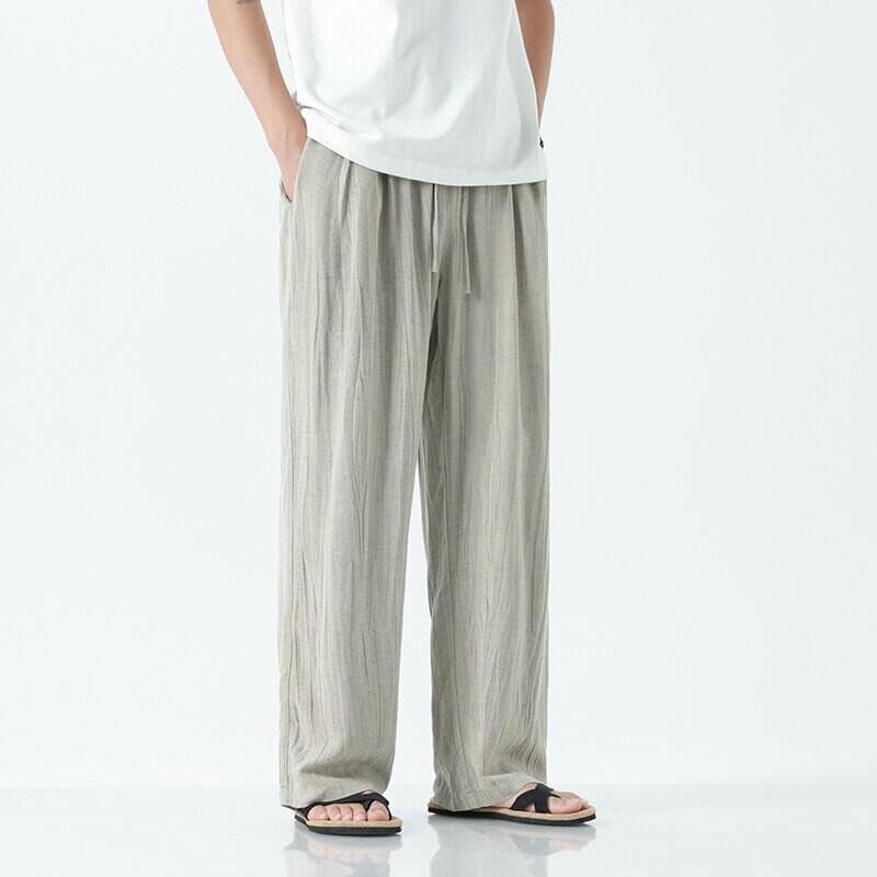 Pantalon jambe large mince en lin décontracté style chinois d'été - 3