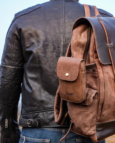 Genuine Leather Motorcycle Utility Pouch Bag with Belt Loop - Small Organizer for Keys, Wallet, Tools by Trip Machine Company (Tobaccco Brown) 2 41a9j4tLq3L