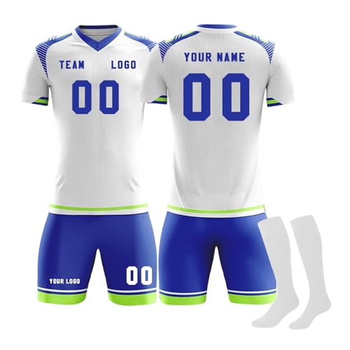 Equipaciones de Futbol para Niños y Adultos Personalizada Camisetas de Fútbol Personaliza con tu Nombre Equipo y Número Conjunto de Futbol Top, pantalón Corto y Calcetines