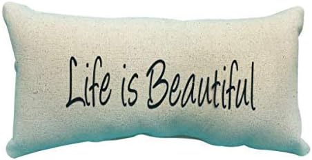 Life Is Beautiful Handmade Lumbar Pillow with Custom Printed Pillow Cushion Cover| Decorative Throw Pillow for Home Décor | 7H x 13W -Canvas Beige| Made in the USA