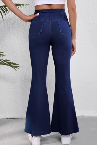 Dusk Blue Solid Flare Jeans - High Waist with Crossed Waistband for Comfort2