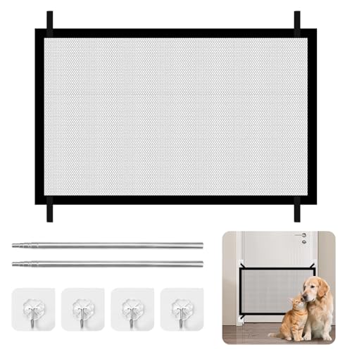 Cancello Magico per Cani e Gatti 110 X 72 cm, Magic Gate per Cani Pieghevole Portatile,Cancelletto Estensibile Senza Forature,Design a Rete Garantisce la Circolazione Dell'Aria e La Trasparenza Visiva