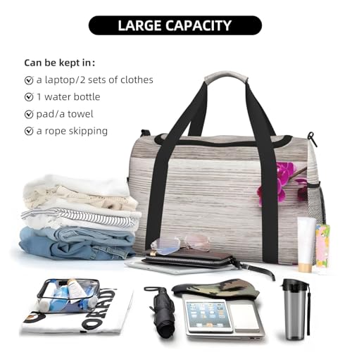 Sac de week-end imprimé orchidée noir en taille unique pour le voyage des femmes - 5