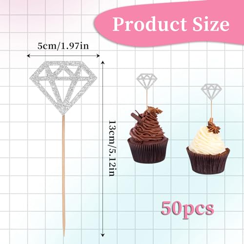Mozeat Lens 580160_1_Y6EE4R8H 50 Pack Engagement Cupcake Toppers Glitter Diamond Ring Cake Toppers Silver Bridal Shower Toothpicks thumb #1
