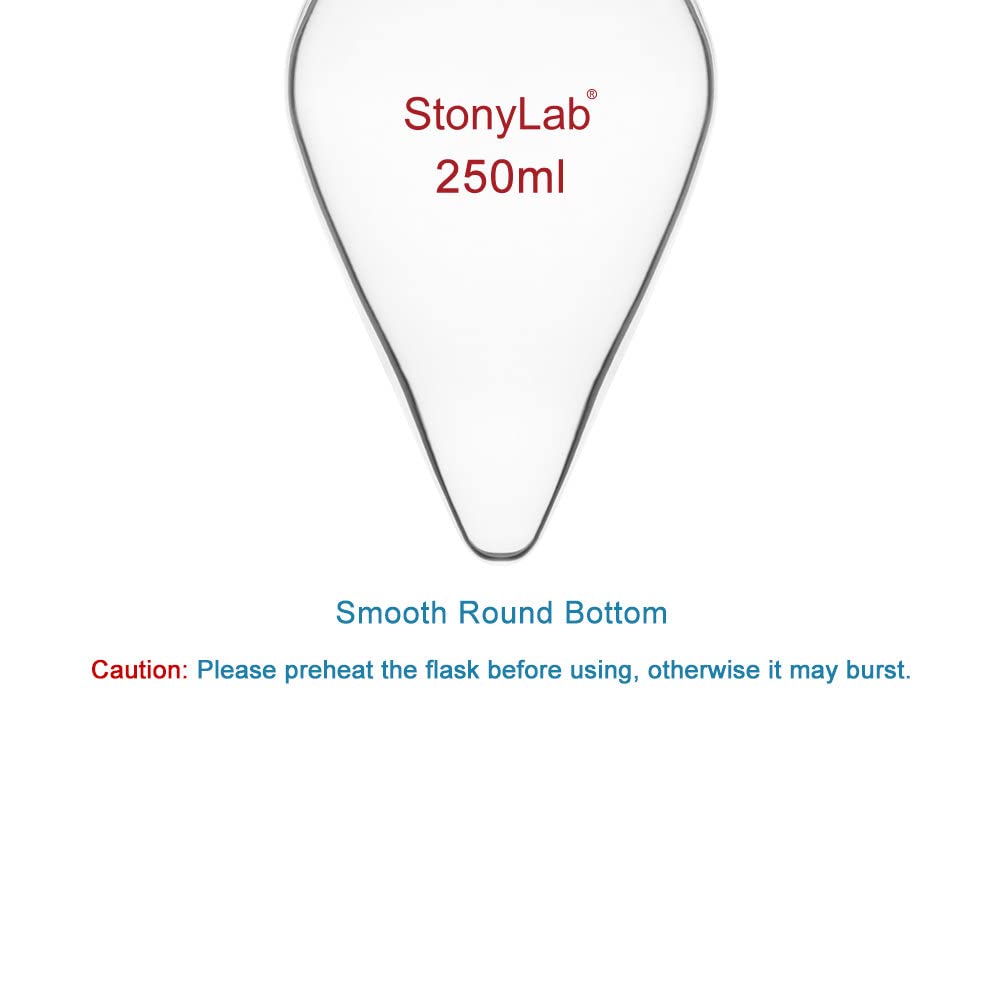 stonylab Flacon de Récupération, Flacon Évaporateur Rotatif en Verre Borosilicate à Paroi Épaisse col Unique avec Joint Extérieur Conique Standard 24/40, Flacon Laboratoire en Forme de Poire, 250 ml