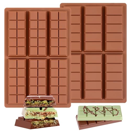 Molde de barra de chocolate – Moldes antiadherentes de silicona para chocolate, molde de barra de chocolate profundo Dubai de grado alimenticio para leche pistacho – juego de 2