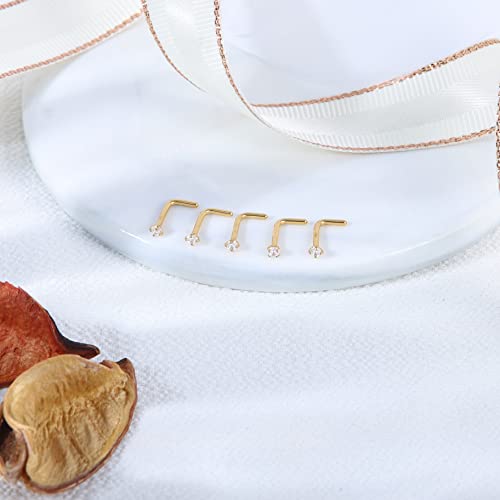 6-10Pcs 18G 20G Nose Ring Surgical Steel Nose Rings Studs Piercing For Women Men 1.5mm 2mm 2.5mm 3mm Round Diamond CZ L Shaped Corkscrew Gold Black Silver Nose Piercing Hypoallergenic 6