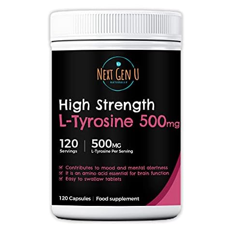 L-Tyrosine 500mg Capsules - 120 High Strength Capsules | Contributes to Mood and Mental Alertness | Supports Brain Functions | Equally Effective for Men Women Kids | L Tyrosine 500mg per Serving Cover
