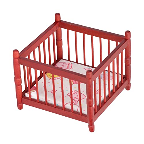 SUNGOOYUE 1:12 Mini Krippe Puppenhaus, Simulation Runde Ecke Puppenhaus Krippe Schlafzimmer Modell mit Matratze…