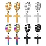 4 pair Stainless Steel Hoop huggie Earrings Cross For Men Women JDXN (4 pairs)