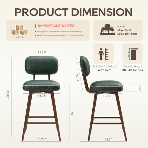 Image of MALOL 26 inch PU Leather Swivel Bar Stools Set of 6, Green