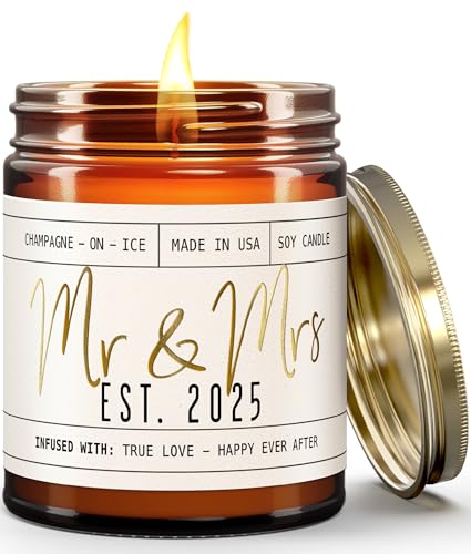 Wedding Gifts for Couples 2025, Bridal Shower Gifts from Bride - 'Mr & Mrs Est. 2025 Candle, w/Champagne on Ice I Wedding Shower for Newlyweds I 50Hr Burn, USA Made