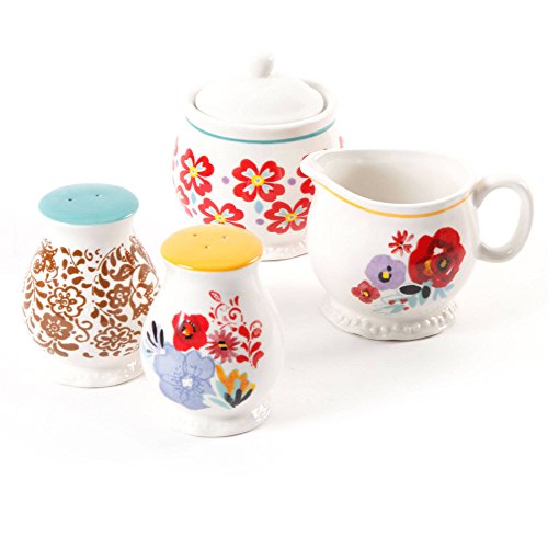 The Pioneer Woman Flea Market Decorated Sugar and Creamer with Salt and Pepper Shakers