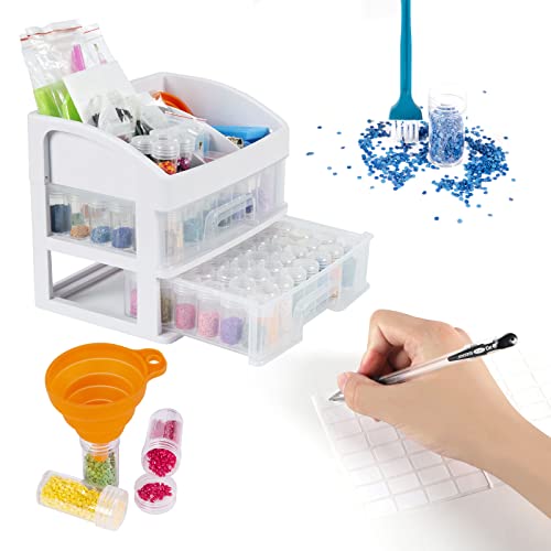 Pehciroe 96 Stück Diamond Painting Zubehör Boxen 5D Diamond Painting Box Diamant Stickerei Sortierbox Diamant Painting Aufbewahrungsbox mit Stickers Trichter Cover