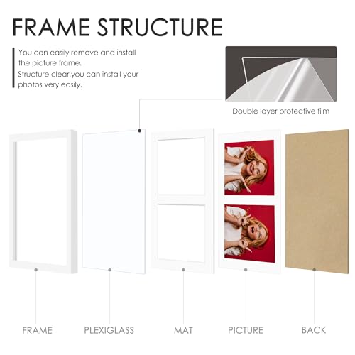 Image of DUENPY 12x19 Double Picture Frame 8x10 Displays Two 8x10 inch Photos Collage Available Horizontal Wall Mounting Display and Vertical White