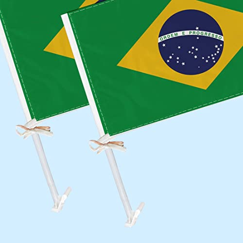 Raymnord 2 Pcs Brazil Car Flag,Brazilian National Decor,Two Layer Digital Printed 150D Banner For Car Vechile Truck #TOP4