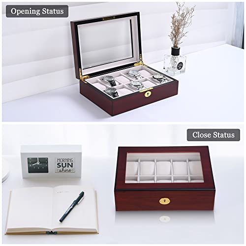 Yescom 10 Slot Wooden Watch Display Case Watch Box Holder Glass Top Jewelry Collection Storage Organizer Walnut Wood #TOP2