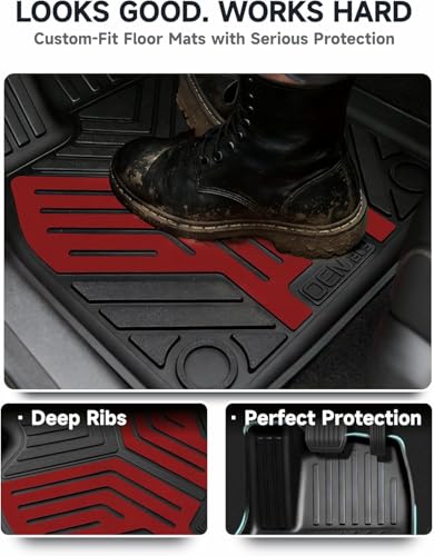 Image of Premium Color TPE Floor Mats 3-PCS Custom Fit for Tesla Model Y Juniper Accessories 2025 2026 | Not Just Black, Racing Red Wing Design | Car Mat Full Set Front & Rear | All-Weather Protection