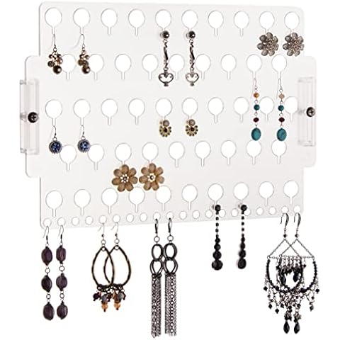 Angelynn's Wall Mounted Earring Holder Organizer for Post Stud Dangle Pierced Earrings, Hanging Closet Jewelry Storage Rack, Clear Cover
