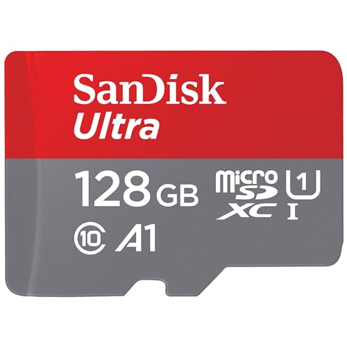 SanDisk 128 Go Ultra microSDXC UHS-I Carte + Adaptateur SD, avec jusqu'à 140 Mo/s, Classe 10, U1, homologuée A1
