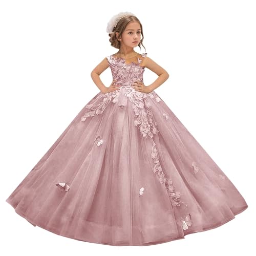 Flower Girl Dress with Ruffles, Tulle & Lace Applique - Princess Pageant Dress for Wedding & Formal Occasions