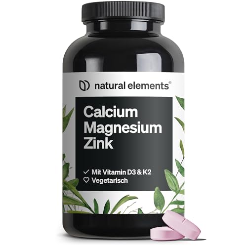 natural elements Calcium Komplex mit Magnesium & Zink – 360 Tabletten – 520mg Calcium pro Tagesdosis – mit Vitamin D3 & K2 – optimal dosiert, ohne unnötige Zusätze – laborgeprüfte Qualität