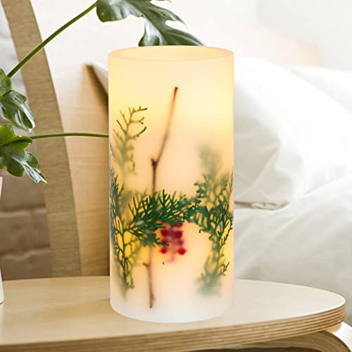 Immeiscent Christmas Flickering Flameless Candles, Red Berry Embedded Battery Candles, D4”Xh8”,Real Wax Pillar Candle With Timer For Wedding, Holiday,Christmas,Home Decor,Bedroom,Party (Arborvitae) #TOP6