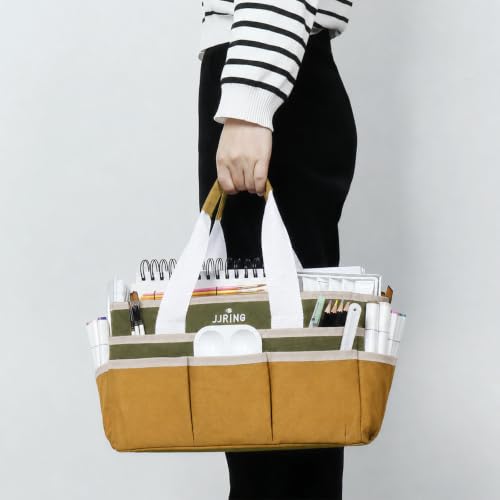 Image of JJRING Craft Organizer Tote Bag Art Storage Caddy Dark Green and Brown