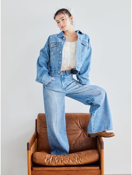 Amazon | [リリーブラウン] ビジュースタッズワイドデニムパンツ