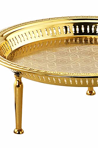 Orientalisches rundes Tablett Schale aus Metall Atay 50cm groß Gold | Orient Dekoschale mit hoher Rand | Marokkanisches… – Bild 4