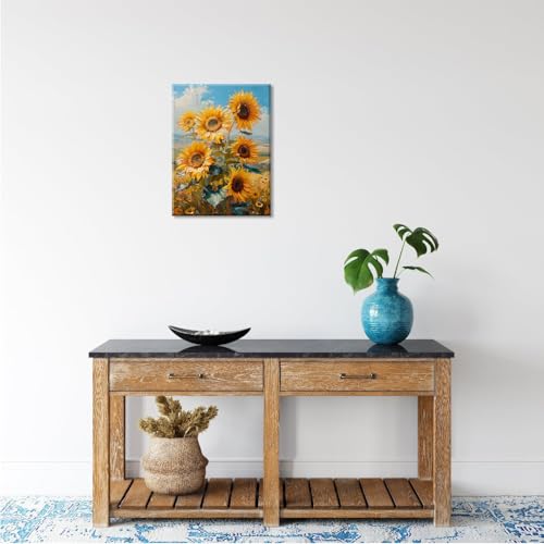 Piy Painting Canvas Print of Sunflower Meaning Luck, Elegant Flower Oil Painting Picture, Canvas Wall Art - Image 3