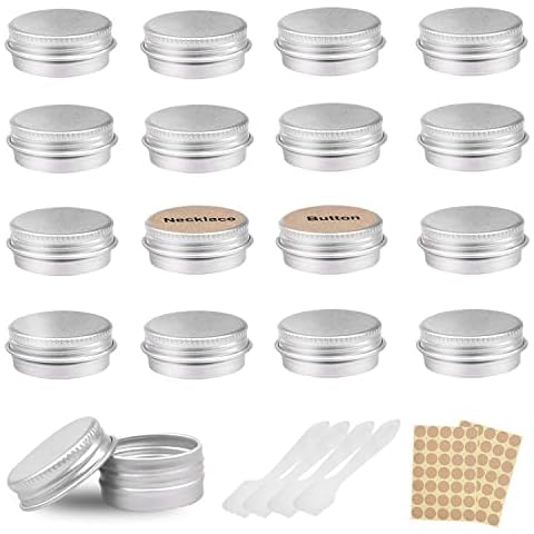 Camelize Aluminium Empty Containers, 24 Pieces Round Travel Cream Jars, 5 ml Empty Tins with 2 Pieces Round Stickers for Lip Balm, Lotion, Cream, Masks, Mini Candles, Cosmetics (Silver) Cover