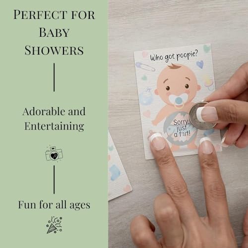 Baby Shower Raffle Card Game - 'Find The Poop' Icebreaker Game With Scratch-Off Stickers, 38 Cards